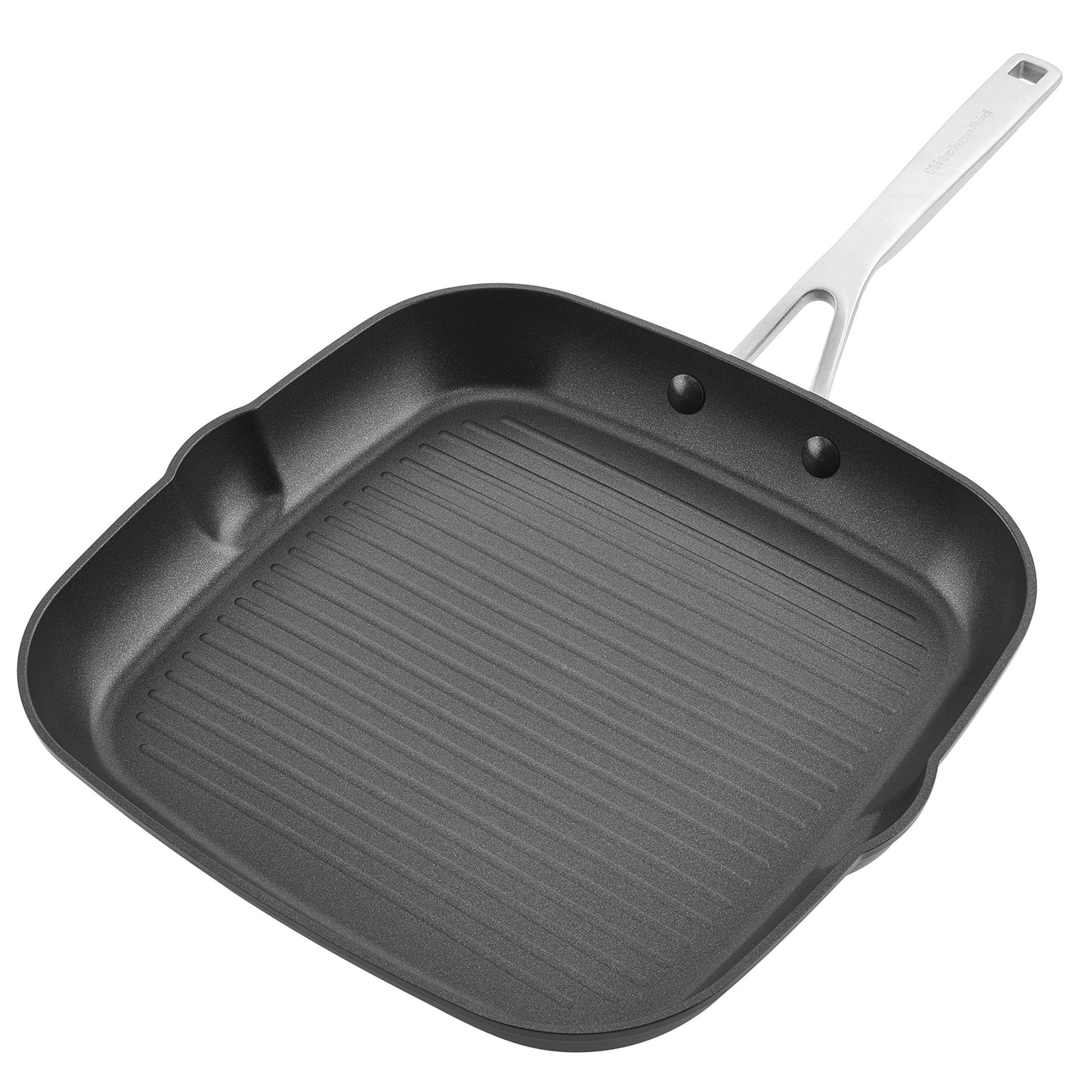 KitchenAid Hard Anodized Induction Nonstick Square Grill Pan/Griddle with Pouring Spouts, 11.25 Inch, Matte Black