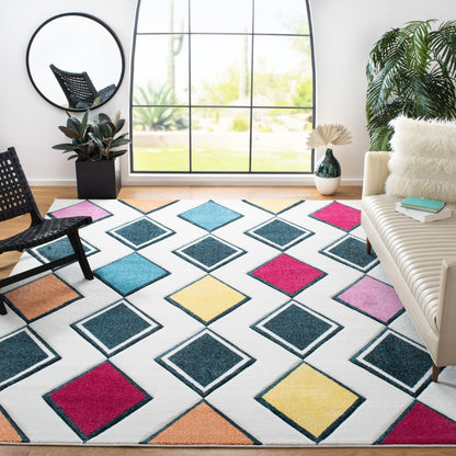 SAFAVIEH Area Rug 8x10 - Hollywood Collection - Large - Ivory & Peacock Blue, Mid-Century Modern Design, Non-Shedding & Easy Cleaning, Ideal for Living Room, Bedroom, Office, Dining Space (HLW704B)