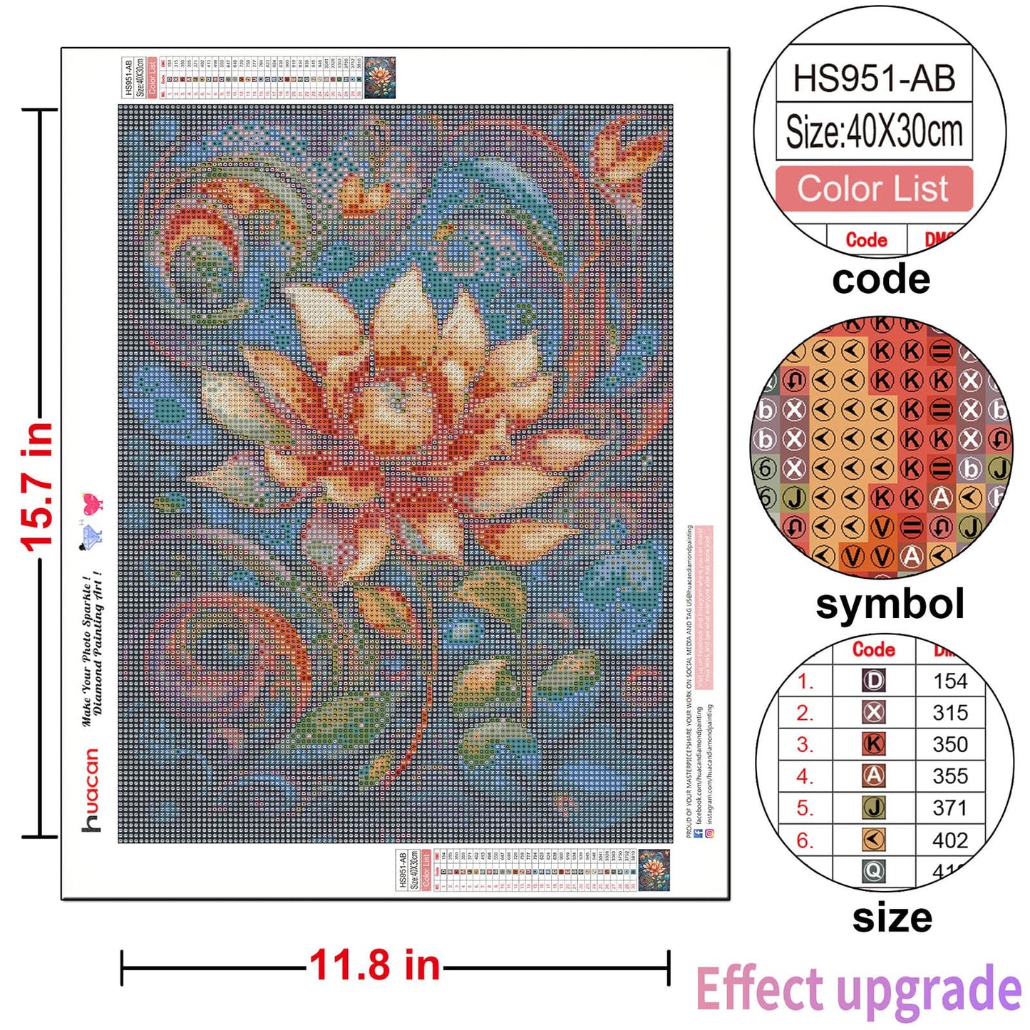 Huacan Diamond Art Kits for Adults Flower AB Drills Diamonds Painting Kit DIY Full Round Drill Paintings for Home Wall Decor Picture Size 12 * 12 Inch (Flower 5)