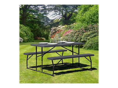 Flash Furniture Insta-Fold Picnic Table - Charcoal Wood Grain Folding Picnic Table Bench Set for Adults - 4.5 Foot Folding Table