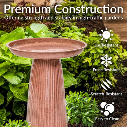 Sunnydaze Gleeful Garden 23" Iron Pedestal Bird Bath for Outside - Modern Shallow Basin Birdbath for Outdoors with UV-Protected Rust-Resistant Finish for Patio, Garden, Yard Decor - Canyon Clay Glaze