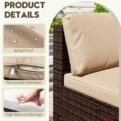 LHBcraft 7 Piece Patio Outdoor Furniture Set, Outdoor Sectional, All-Weather Manual Weaving PE Rattan Wicker Patio Sectional Sofa, Rattan Outside Furniture with Beige Cushion and Glass Table
