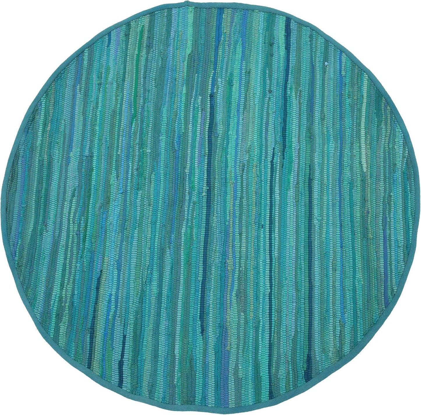 THE BEER VALLEY Hand Woven Area Rug - 4' Round Teal, Farmhouse Green Rugs for Bedroom, Bathroom, Living Room