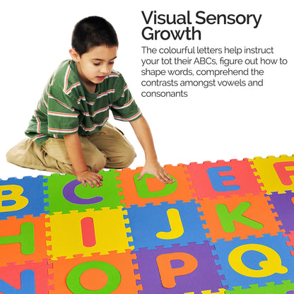 SAFEST Non Toxic Alphabet Puzzle Mat - THICKEST ABC + Numbers 0 to 9 Flooring Mat, 36 Tiles I Kids Learn & Play with Interlocking Puzzle Pieces
