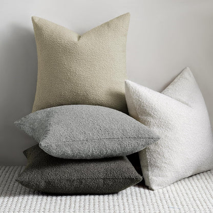 24 24 Inch Set 2, Cozy Throw Pillow Covers x of Beige Decorative Accent Solid Boucle Textured Pillow Cover, Neutral