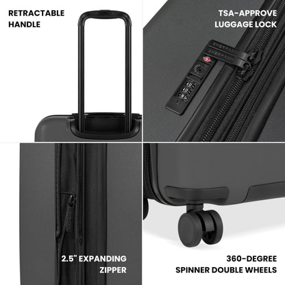 Sherpani Meridian, 26 Inch Hardshell Checked Luggage, Durable Hardside Luggage, Expandable Suitcase with Double Spinner Wheels, Travel Checked Luggage for Men Women (Granite)