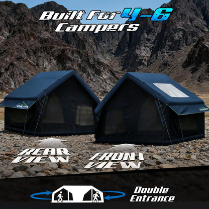 Inflatable Tent with Skylight & Awning, Inflatable Tents for Camping, Blow Up Tent with Stove Jack, Glamping Tent with Mesh Windows & Doors, Waterproof Oxford Tents for Camping 4-6 Person