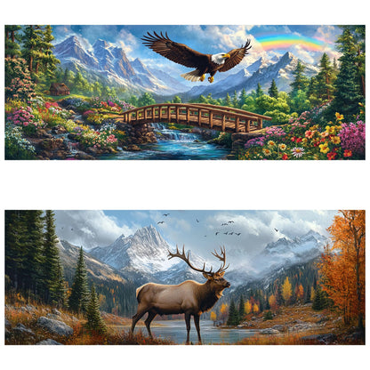 Yomiie 2 Pack Large Diamond Art Kits for Adults, Eagle & Elk Diamond Painting Art Animals DIY Full Round Drill Kits, Embroidery Rhinestone Diamond Crystal Craft Canvas Home Wall Decor 31.5x11.81 inch