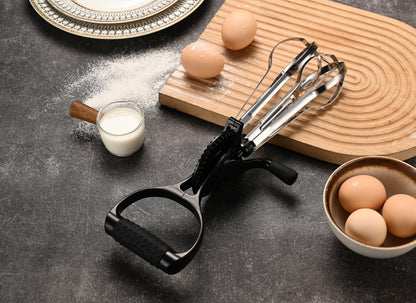 Fox Run Stainless Steel Manual Hand Mixer, Black Retro Style Egg Beater, 13" x 4"