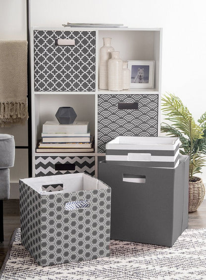 DII Collapsible Hard Sided Bin, Waves, Gray, Large