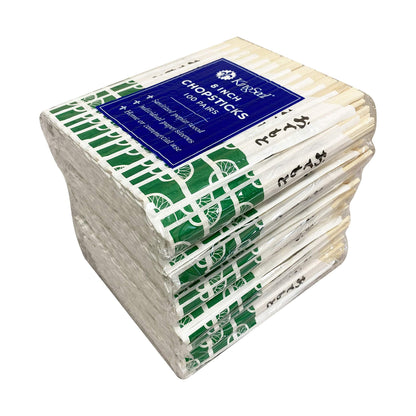 500 Count | KingSeal 8 Inch Natural Poplar Wood Chopsticks, Paper Sleeve, Waribashi, Eco Friendly, Bulk Pack - 5 Packs x 100 Pairs