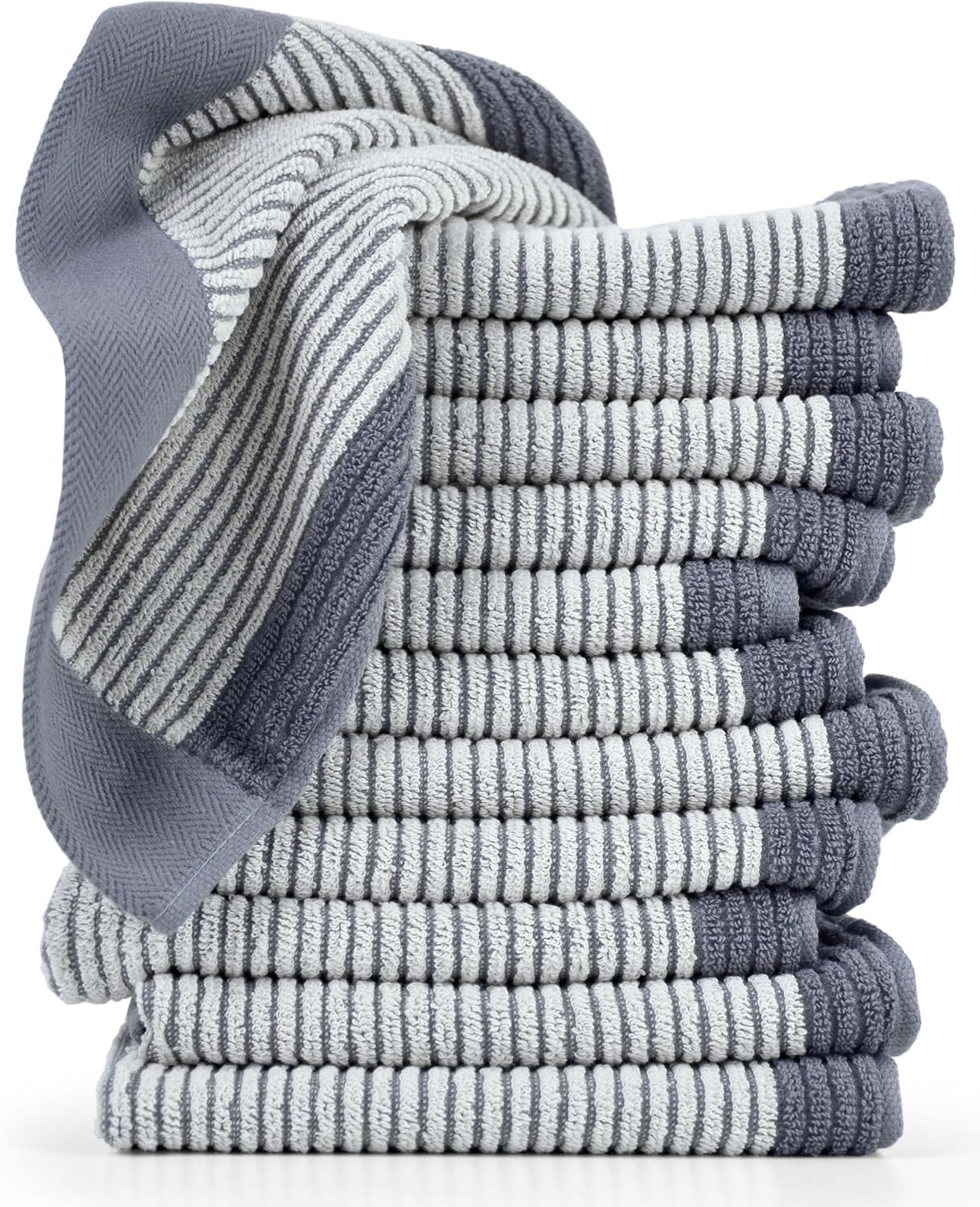 12 Set, 13 13 Inches, Cleanbear Wash Cloths for Showering, Washcloths with Stylish Jacquard Weaved Design, Cotton
