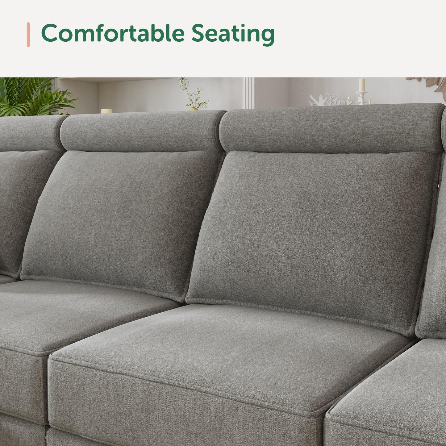 HONBAY Modular Sectional Sofa with Storage Modular Sleeper Sectional Sofa Oversized Sectional Couch for Living Room, Grey