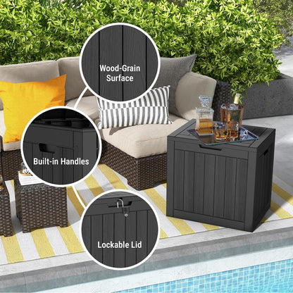 31 Mars Villa Gallon Deck Box, Waterproof Weatherproof and UV Resistant Resin Storage Bin with Lockable Lid
