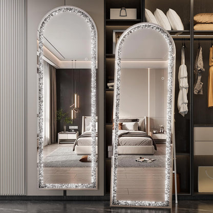WINNICE 71"×24" Full-Length Mirror with Lights- Arch Crystal Crush Diamond Wall Mounted Hanging Diamond Mirror Leaning for Living Room Bedroom