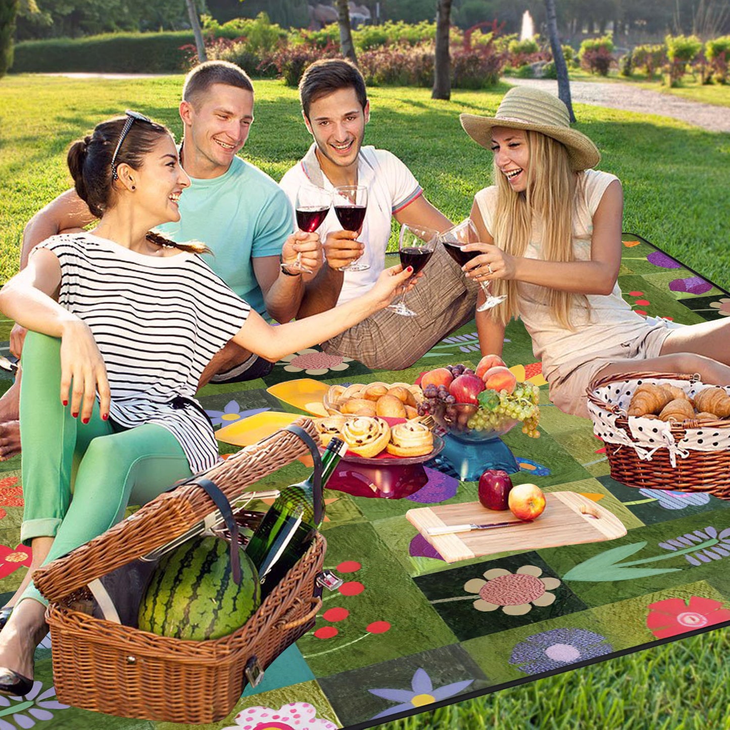 Supfitness Extra Large Picnic Blankets Waterproof Foldable (60 "x 80") Beach Blanket Waterproof Sandproof,3-Layer Thicking Mat Outdoor Packable Camping Blanket