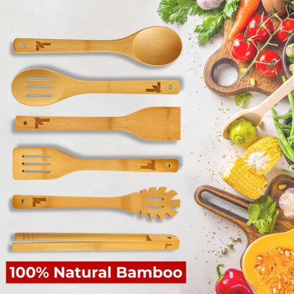 Luma Living Home Bamboo Kitchen Utensil Set, 7-Pieces Natural Cooking Utensils for Nonstick Cookware, Eco-Friendly Wooden Spoons and Spatulas for Cooking