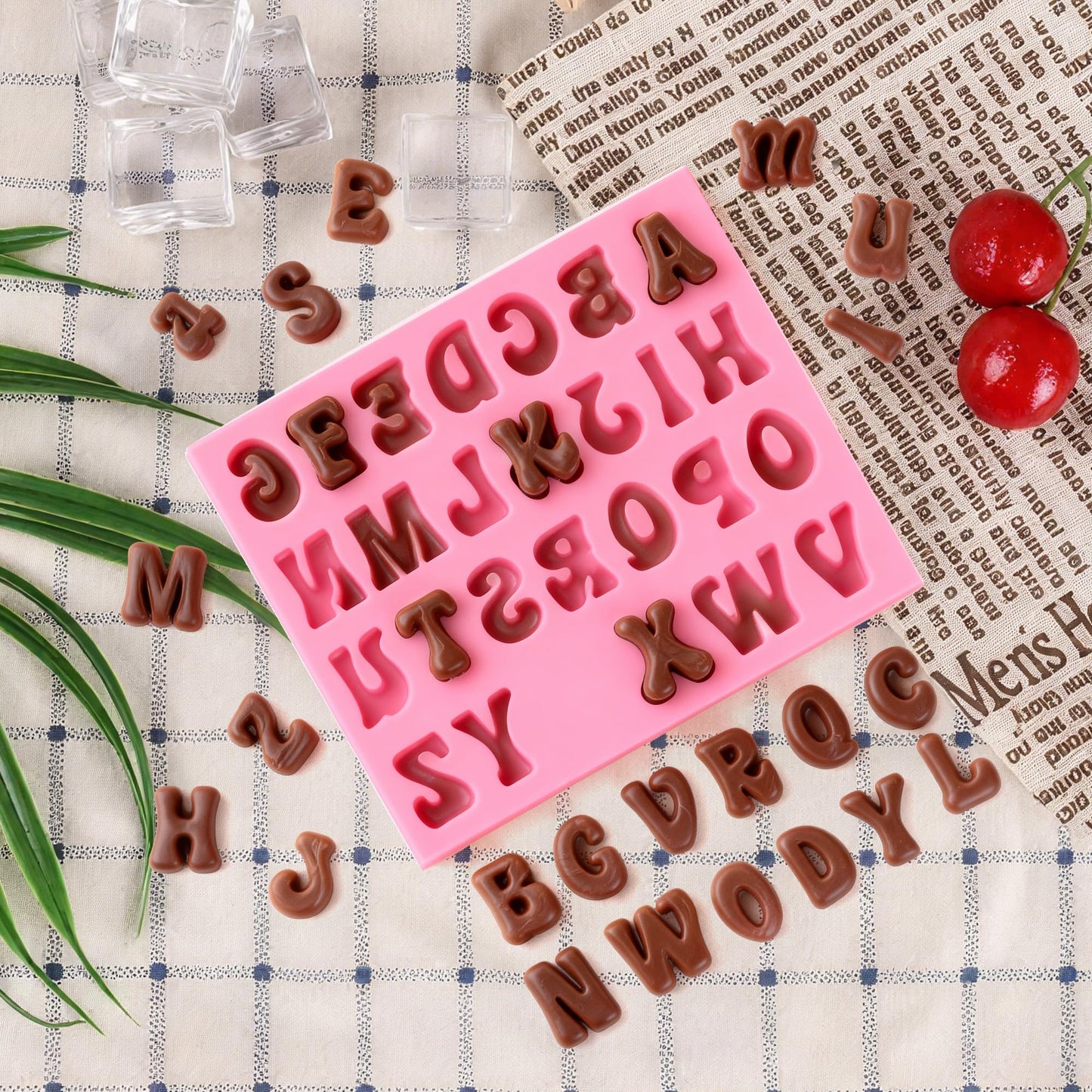 6PCS Chocolate Molds, Letters Numbers Silicone Chocolate Molds Reusable Alphabet Candy Molds with Happy Birthday Heart Shaped for Baking Desserts and Strawberries, Candy, Cake Decoration