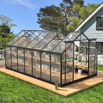 Greenhouses for Outdoors, 8x14.2 FT Polycarbonate Greenhouses with Adjustable Roof Vent, Aluminum Frame Green Houses for Garden with Sliding Doors, Windproof (8x14.2FT)