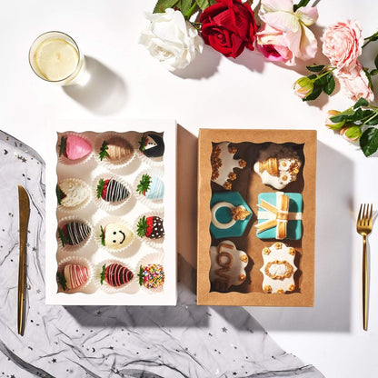 SLShePack 24PCS 10x7x2.5 inches Cookies Bakery Boxes with Window - Cakesicle, Chocolate Bomb, Macaron, Chocolate Covered Strawberries, Pretzel Rods Boxes