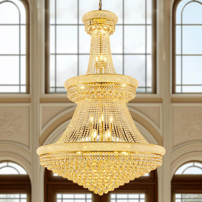 Dvasovio 42'' W Luxury 3-Tier Empire Crystal Chandelier, 36 LED Bulbs, 480 Hand-Strung K9 Crystals (4 Spares), 79-Inch Adjustable Chain, Ideal for Foyer, Staircase, Double-Height Living Room (Gold)