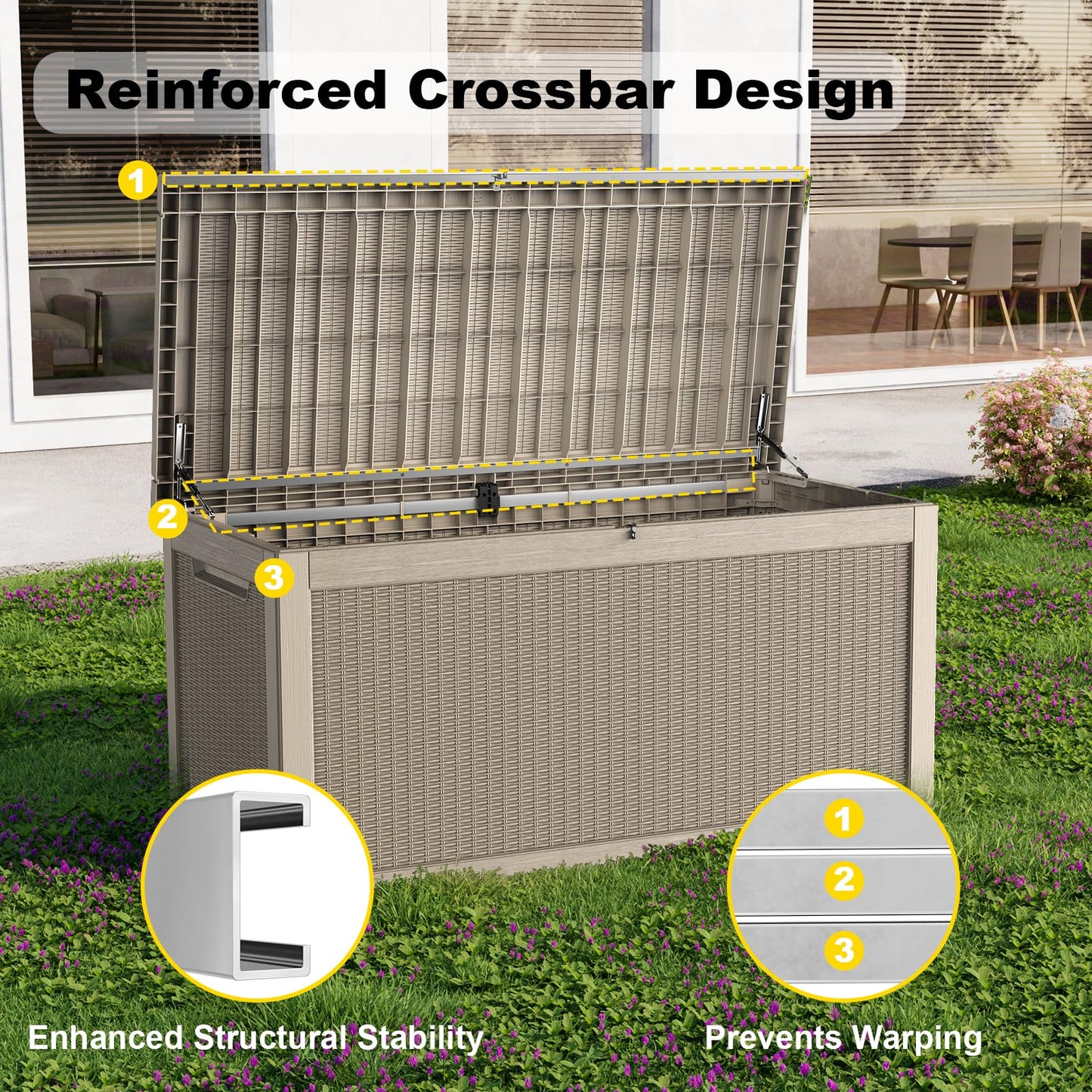 MAIUSCOLI Outdoor Waterproof Resin Storage Deck Box Lockable Outside Bench UV Resistant Bin Patio Porch Furniture Pool Float Garden Tool Cushion (Grey, 320 Gallon)