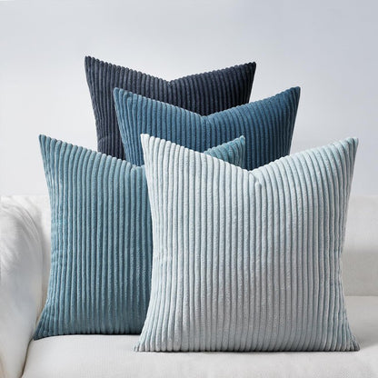 Topfinel BlueGray Throw Pillow Covers 18x18 Inch Set of 4,Soft Accent Corduroy Decorative Cushion Cover,Square Modern Pillow Case for Beach,Patio,Balcony,Living Room,Summer Gradient Shams Home Decor