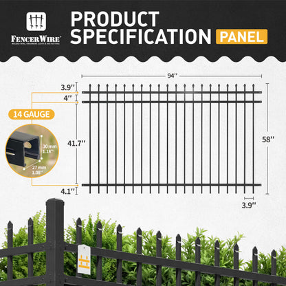 Fencer Wire 76FT Heavy Duty Pinnacle Fence Barrier Kit, Anti-Rust Metal Steel Fence with 5FT Height X 8FT Width Panels, Gate, Posts, Connectors, Outdoor Fencing for Yard, Pool, Patio