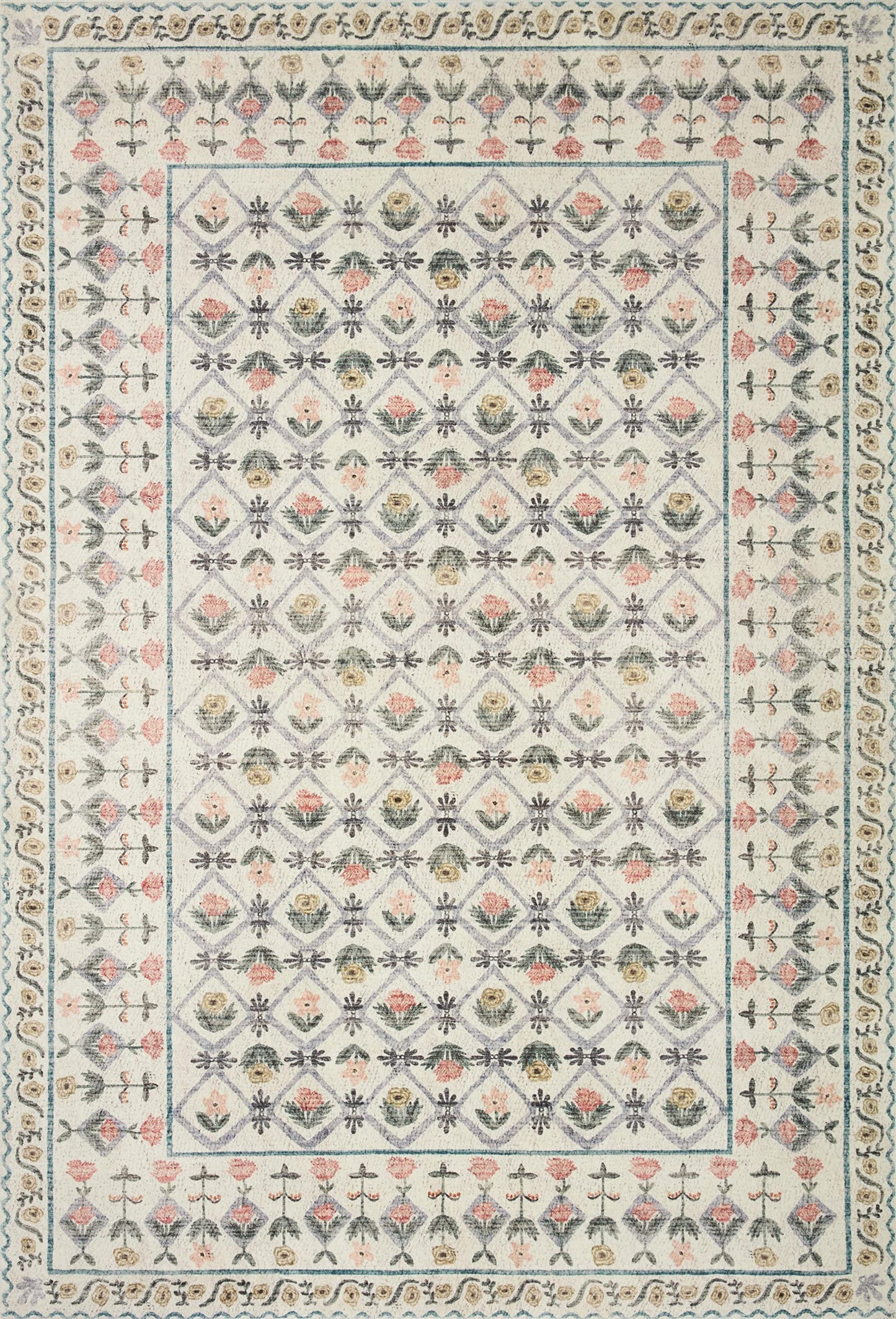 Loloi Rifle Paper Co. Eden Collection EDE-03 Lattice Ivory 7'-6" x 9'-6" Area Rug feat. CloudPile™
