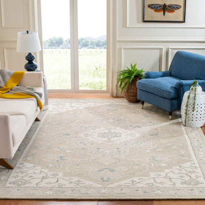 SAFAVIEH Micro-Loop Collection 10' x 14' Light GreyIvory MLP505F Handmade Medallion Premium Wool Living Room Dining Bedroom Area Rug