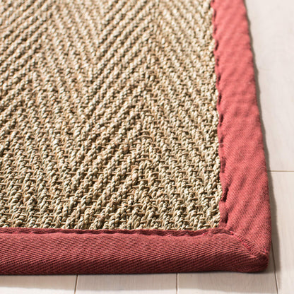 SAFAVIEH Area Rug 9x12 - Natural Fiber Collection - Large - Natural & Red, Seagrass, Herringbone Pattern with Border (NF115D)