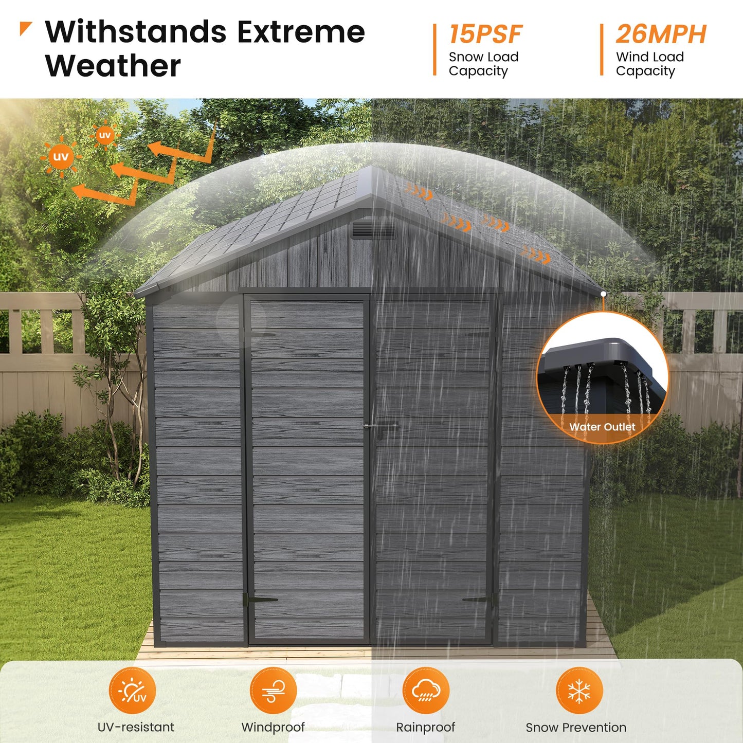 UDPATIO Outdoor Resin Storage Shed 8 x 10 FT, Plastic Storage Shed with Floor Large Outdoors Garden Tool Storage Shed Outside Clearance Shed with Lockable Door for Bike, Backyard, Patio, Dark Grey