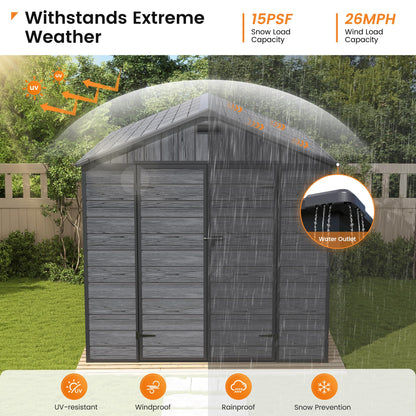 UDPATIO Outdoor Resin Storage Shed 8 x 10 FT, Plastic Storage Shed with Floor Large Outdoors Garden Tool Storage Shed Outside Clearance Shed with Lockable Door for Bike, Backyard, Patio, Dark Grey