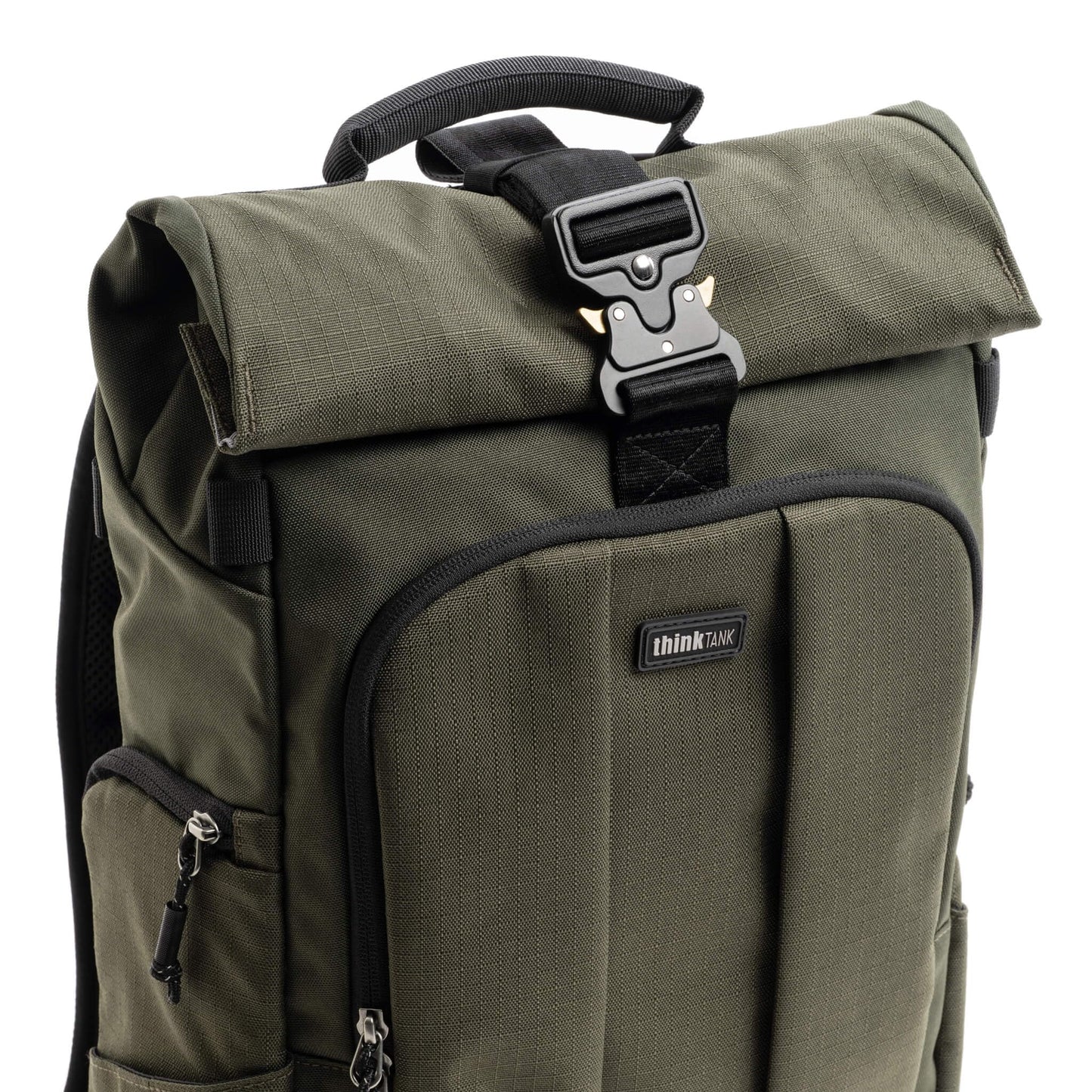 Think Tank FocusPoint 30L RollTop Camera Backpack - Greenway: Expandable Travel & Camera Backpack with Laptop Sleeve, Quick Side and Back Access, Rain Cover – Versatile Photography & Travel Bag