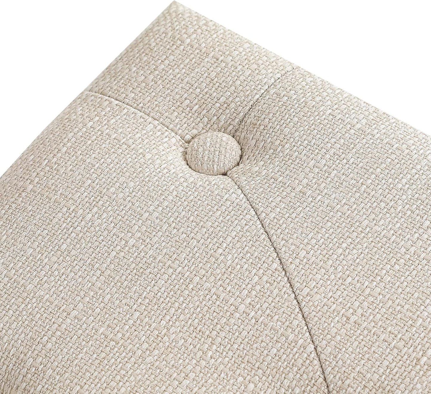 15.4" Adeco Linen Upholstered Ottoman Footrest, Small Padded Foot Stool & Accent Seat with Wood-Look Legs, Modern