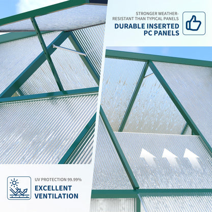 Polycarbonate Greenhouse for Outdoors, Large Walk-InGreenhouse with Quick Setup Structure and Roof Vent, Greenhouse with Ventilation