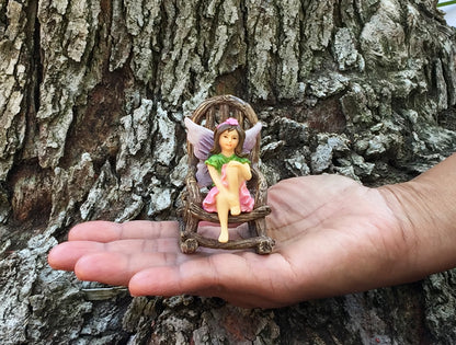 GlitZGlam Miniature Fairy Garden Furniture 3-Piece: Rustic Wood Bench, Rocking Chair and Miniature Table for The Garden Fairies
