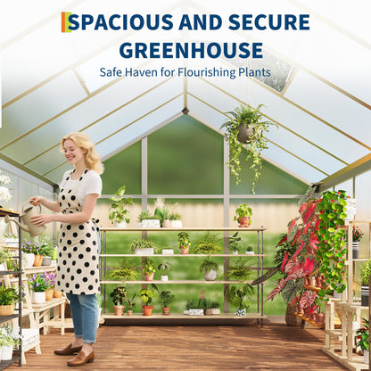 Garvee 8 x 12 FT Greenhouse, Greenhouses for Outside, Polycarbonate Greenhouse with Aluminum Frame, Lockable Door and Ajustable Roof Vent for Backyard, Green Houses for Outside Garden Backyard, Patio