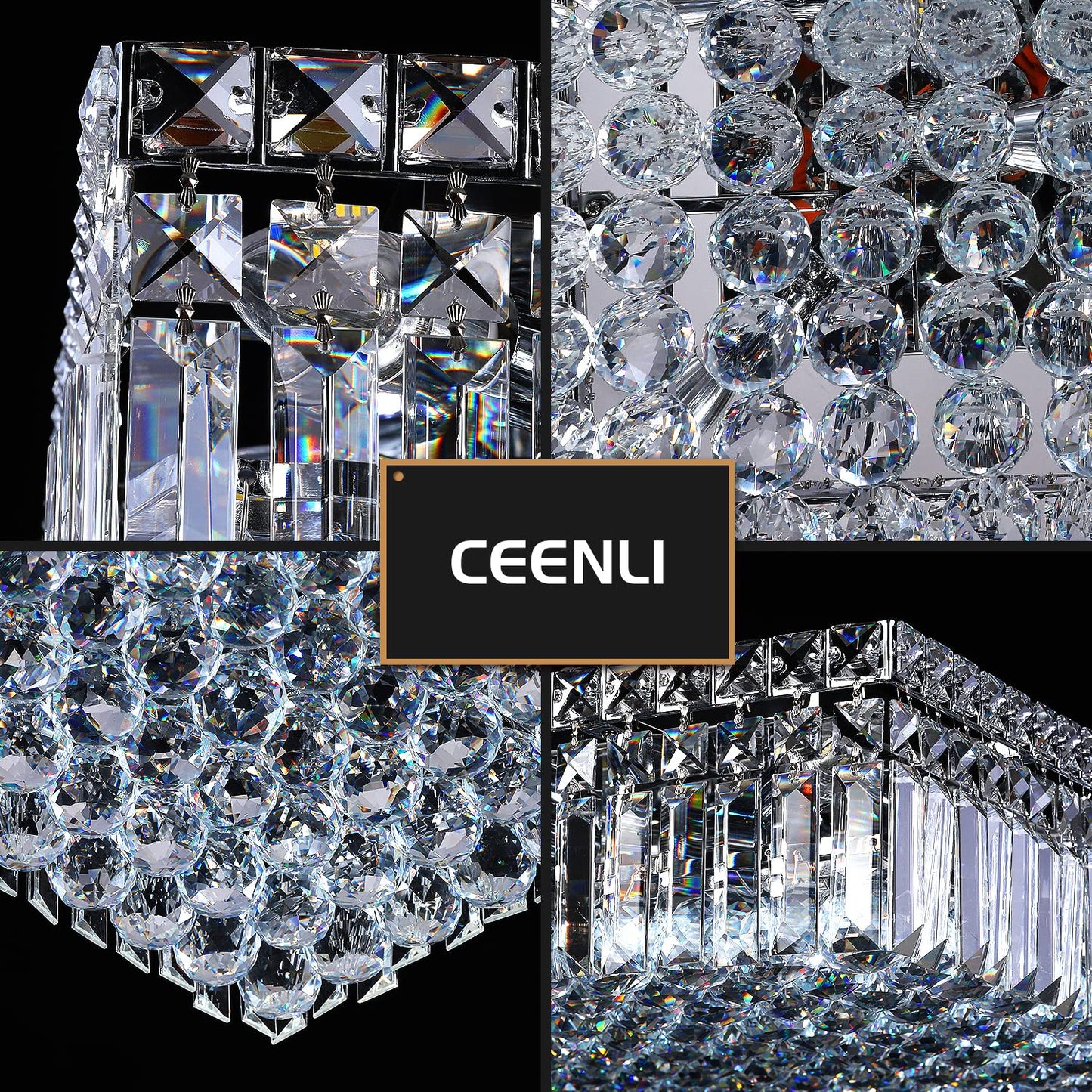 CEENLI 12-Lights Modern Flush Mount Ceiling Light Fixtures,Elegant Crystal Chandelier Pendant Ceiling Lamp for Bedroom,Living Room,Dining Room,Hallway H5.9 x W20 x L20 (Bulbs Not Included) Square