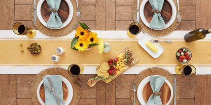 DII Dobby Stripe Woven Table Runner, 13x108 (13x113.5, Fringe Included), Honey Gold