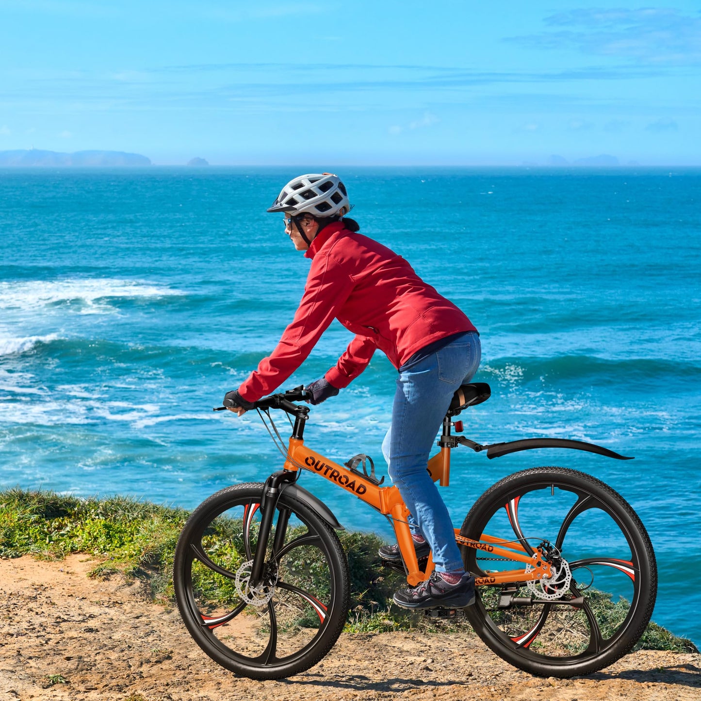 Outroad 26 Inch Folding Mountain Bike, 21 Speed Full Suspension High-Carbon Steel MTB Foldable Bikes, Dual Disc Brake Non-Slip Folding Bicycle for Adults/Men/Women, 26 inch-Orange