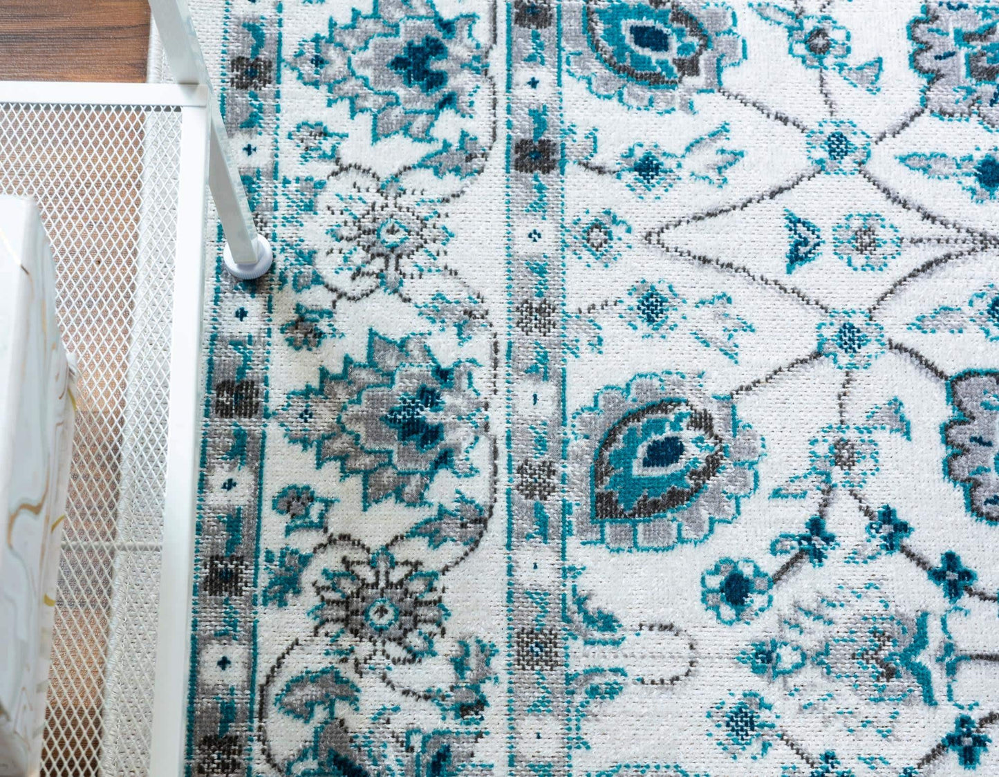 Unique Loom Aarhus Collection Vintage Border Area Rug (10' 0 x 13' 0 Rectangular, Ivory/Teal)