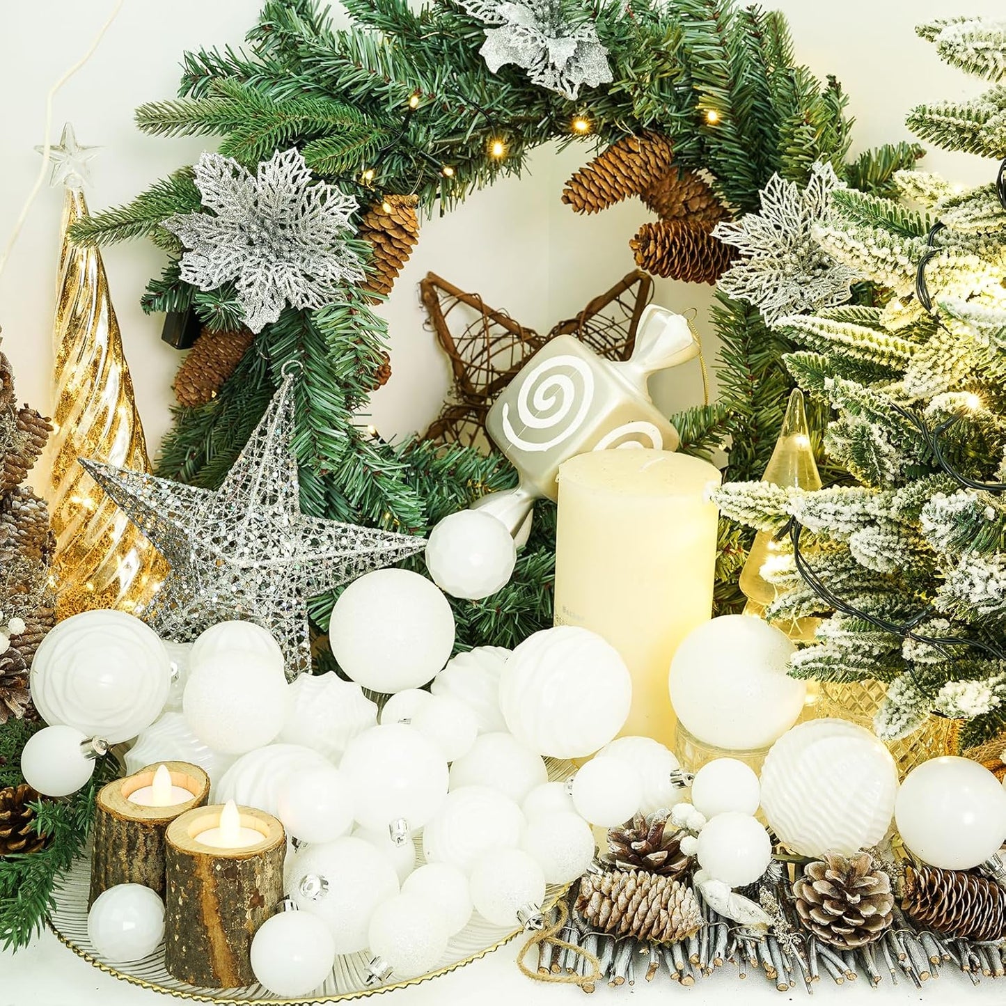 XmasExp 16ct Christmas Balls Ornaments, Shatterproof Large Hanging Ball Decorative Xmas Balls for Holiday Wedding Party