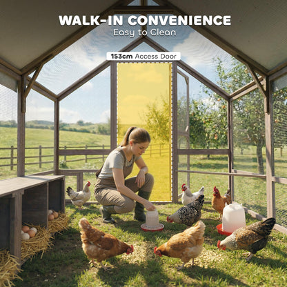 PawHut Large Wooden Chicken Coop for 8-10 Hens, Walk-in Chicken Run with Waterproof Cover, Nesting Boxes and Perches, Outdoor Poultry Cage Rabbit Hutch for Backyard, 83" x 73" x 73", Light Brown