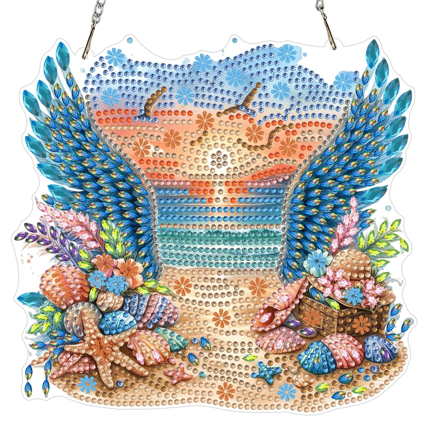 GHHKUD Summer Beach Diamond Art Hanging Kits for Adults, DIY Double Sided Diamond Arts Painting Hanging Wing, Special Shaped Acrylic Ornaments Pendants for Window Home Garden Wall