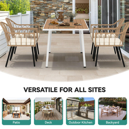 YITAHOME Outdoor Patio Dining Set 5pcs 59" Outdoor Table and Chairs Patio Dining Furniture Sets for 4/6 with Umbrella Hole Outdoor Dining Table Set for Garden Lawn Porch Indoor Brown