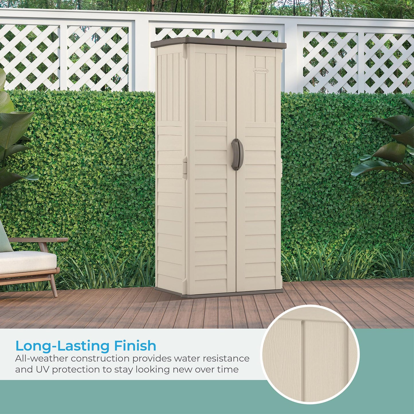 Suncast Vertical Outdoor Storage Shed with All-Weather Construction, Vanilla