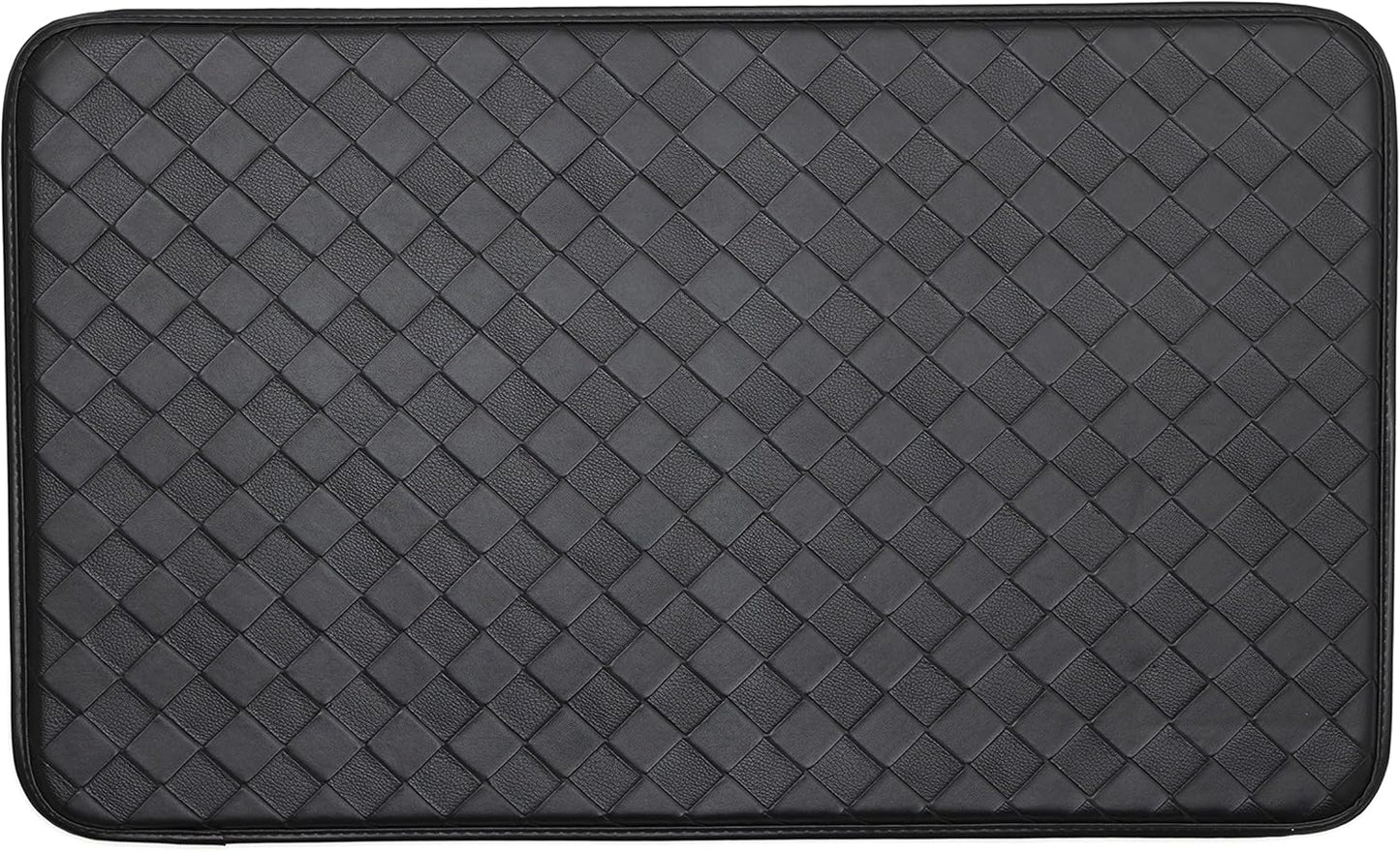 Anti-Fatigue Kitchen Faux Leather Non-Skid Cushioned Comfort Mat, 18" x 30", Diamond Black/Black