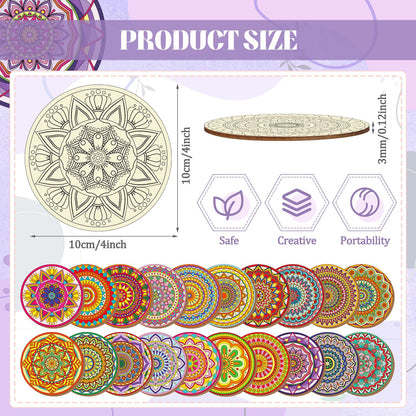 Reallnaive 77 Pcs Mandalas Coasters Painting Kit, 20 Set Wooden Drink Coasters 4 Inch with Holder & Markers Boho DIY Crafts for Adults, Women, Hobby, Color Your Own Art Craft Supplies