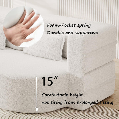 78" Oversized Convertible Folding Sleeper Sofa Bed, Fold Out Floor Lounge Sofa Couch with Curved Design, Cloud Teddy Fleece Upholstered Foldable Mattress Couch Cozy Sofabed for Living Room
